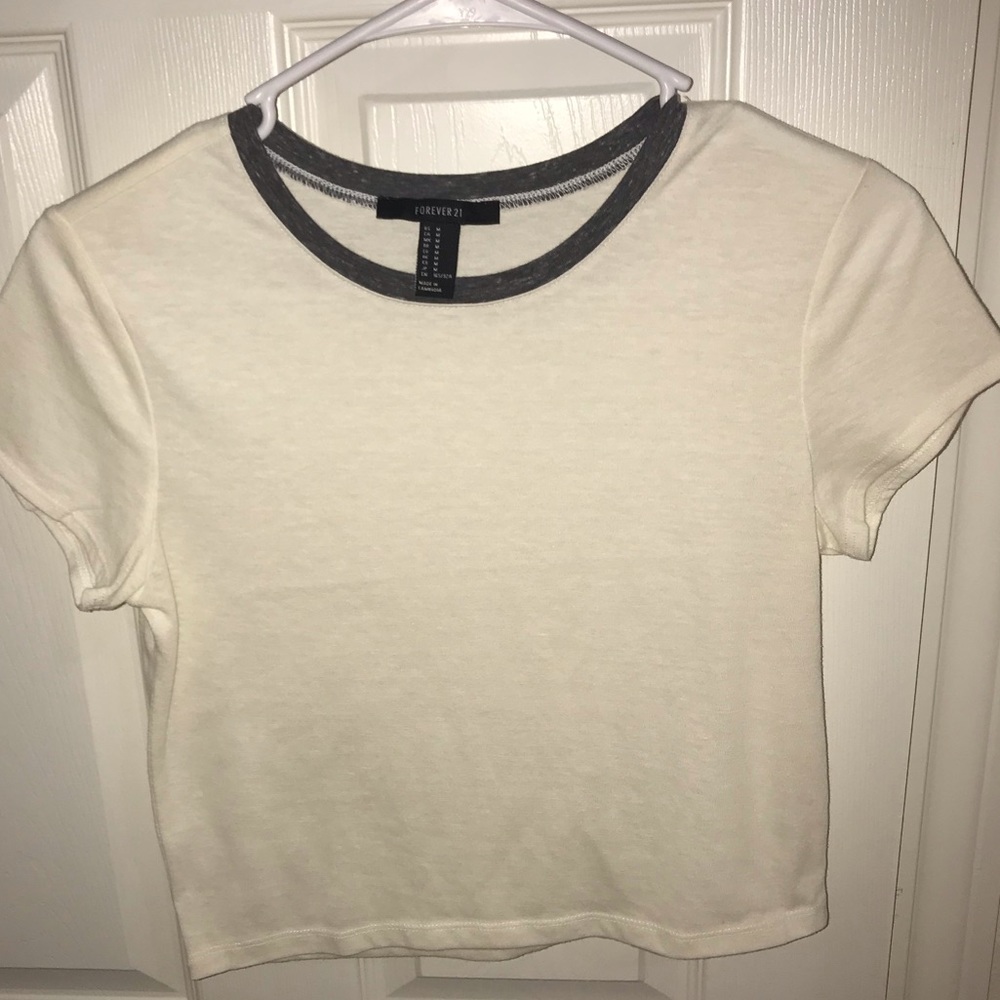 Cropped Cream Ringer Tee - Picture 2 of 4